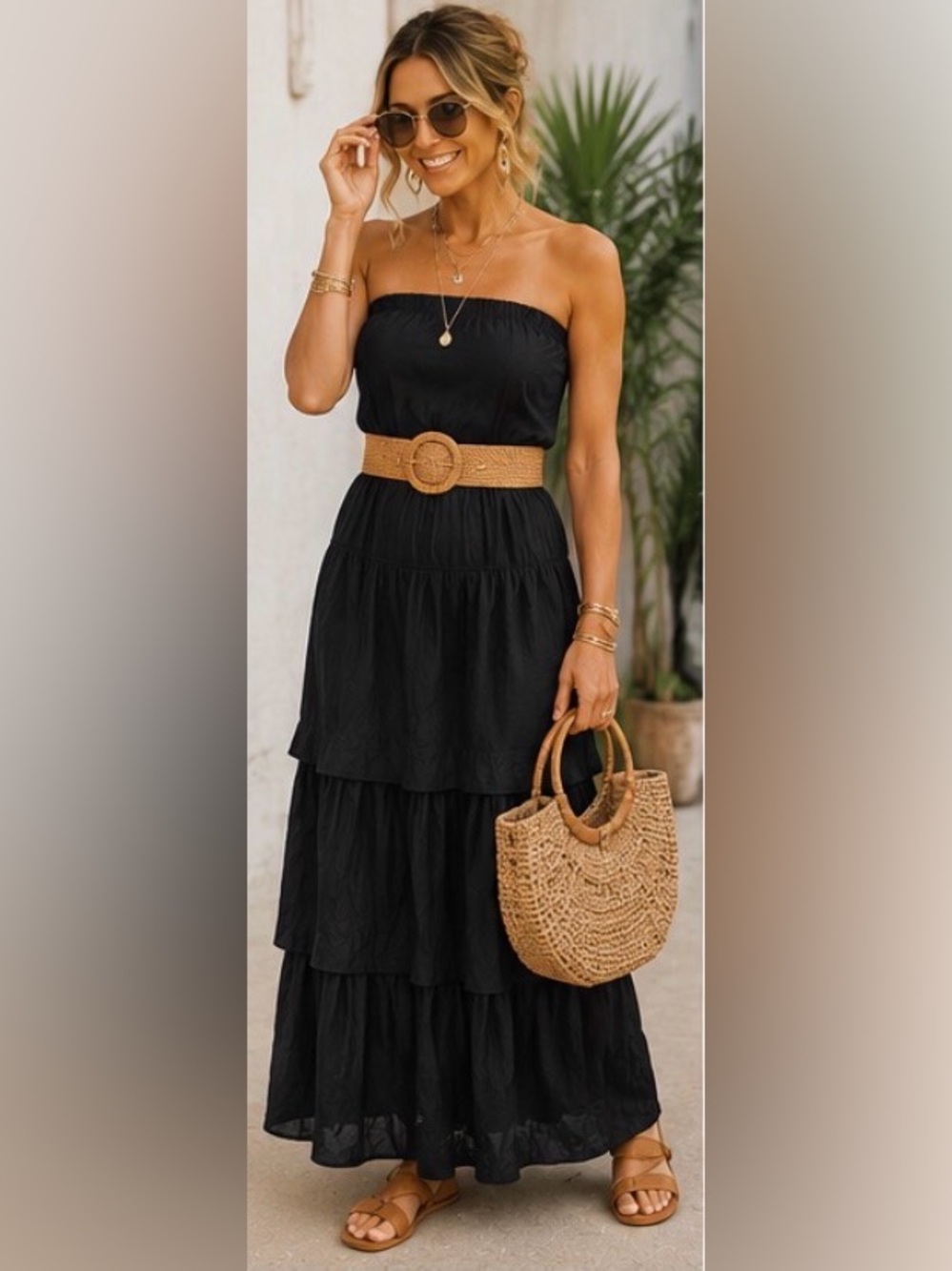 Fashion Nova Black Tiered Ruffle Maxi Skirt
